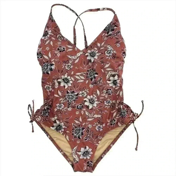 Kona Sol Other - Kona Sol Women’s Mauve/White Floral Side Ruched Ties Swimsuit Size M